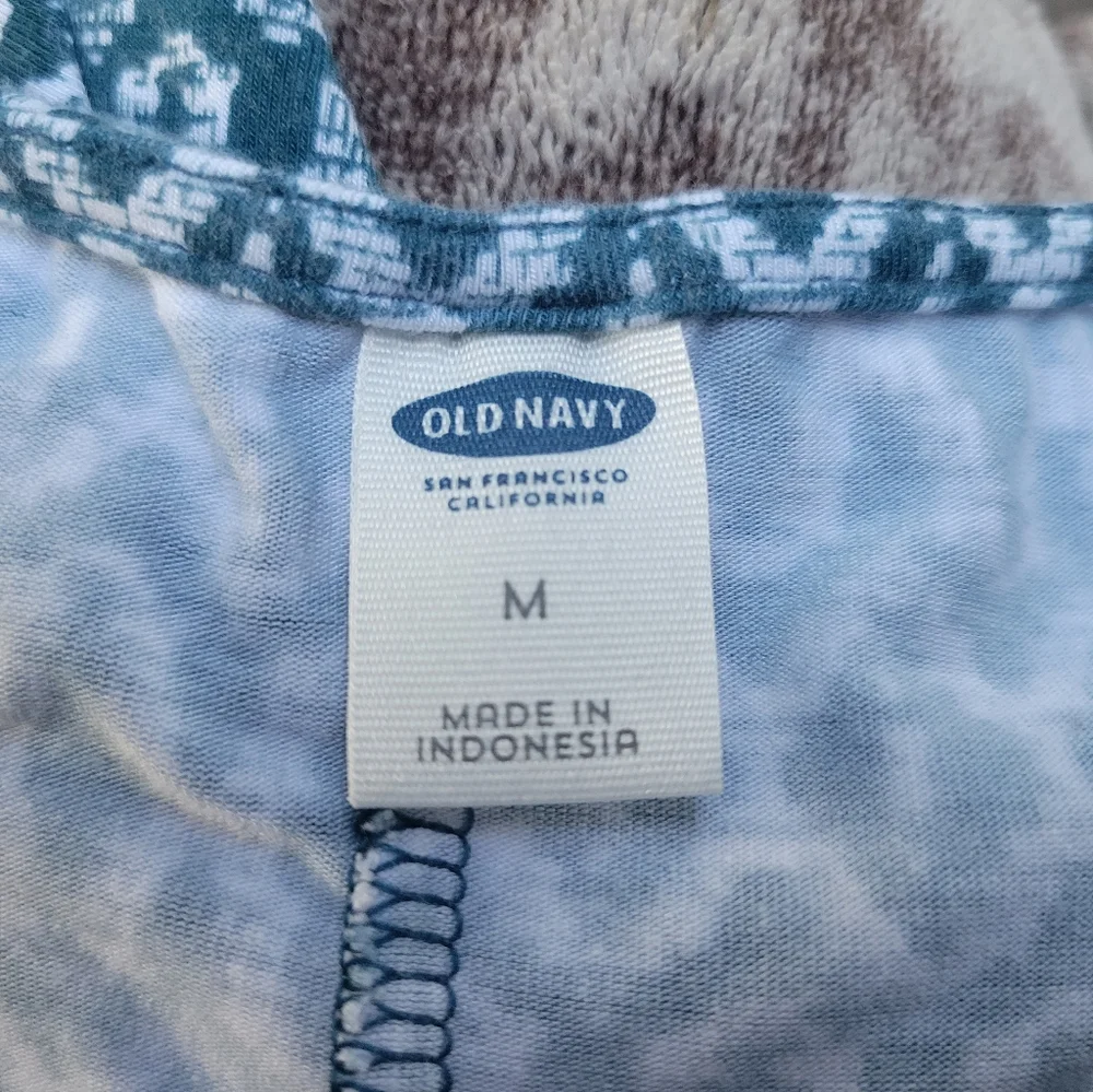 Old Navy Blue and White Patterned Long-Sleeve Swing Dress